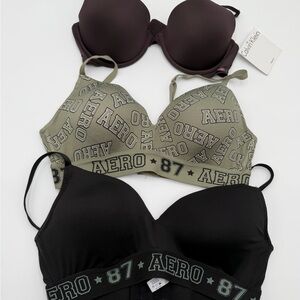 Calvin Klein & Aeropostale Bras Lot 3 34C Padded Wireless NWT EUC
